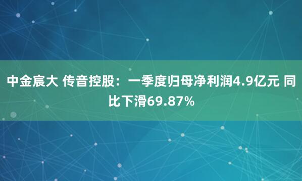 中金宸大 传音控股：一季度归母净利润4.9亿元 同比下滑69.87%